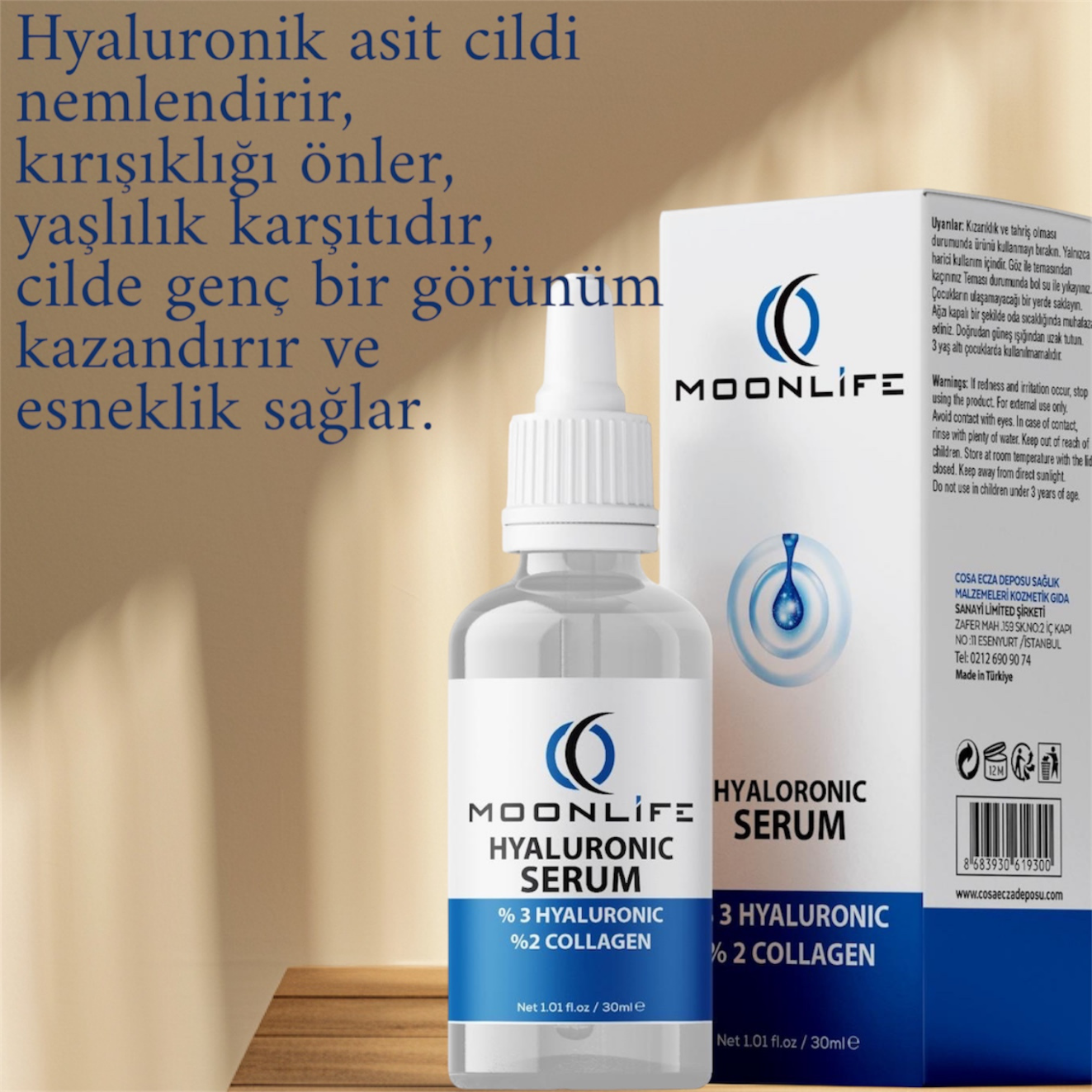 Moon Life Hyaluronic Serum 30 ml - %3 Hyaluronik Asit + %2 Kolajen