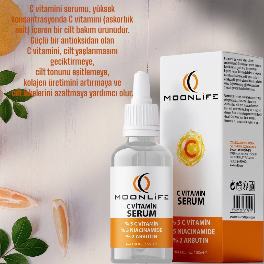 Moonlife Cilt Serumu C Vitamini Niacinamid Arbutin 30 ml