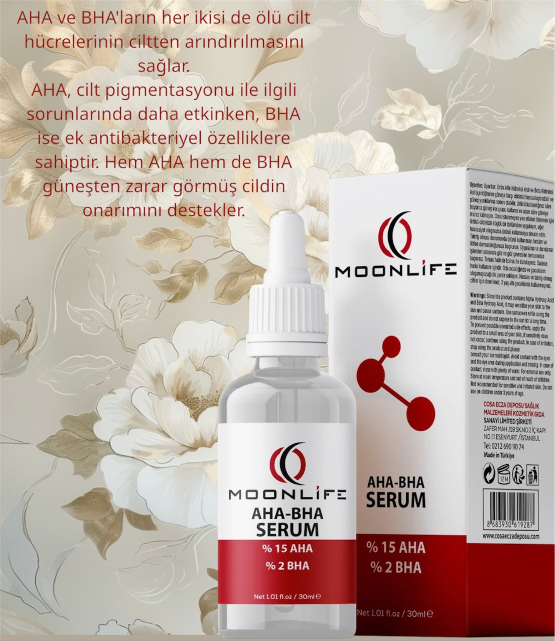 Moon Life AHA %15 + BHA %2 Gözenek ve Cilt Bakım Serumu 30 ml