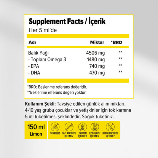 Orzax Ocean Limon Aromalı Balık Yağı 150 ml