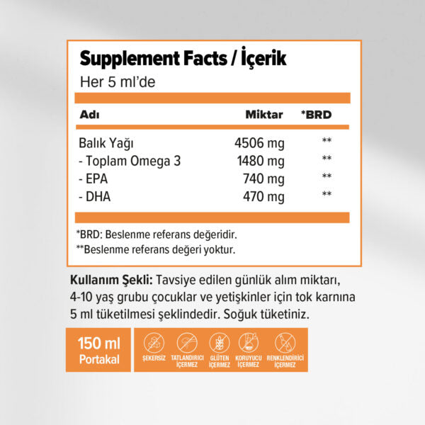 Orzax Ocean Portakal Aromalı Balık Yağı 150 ml