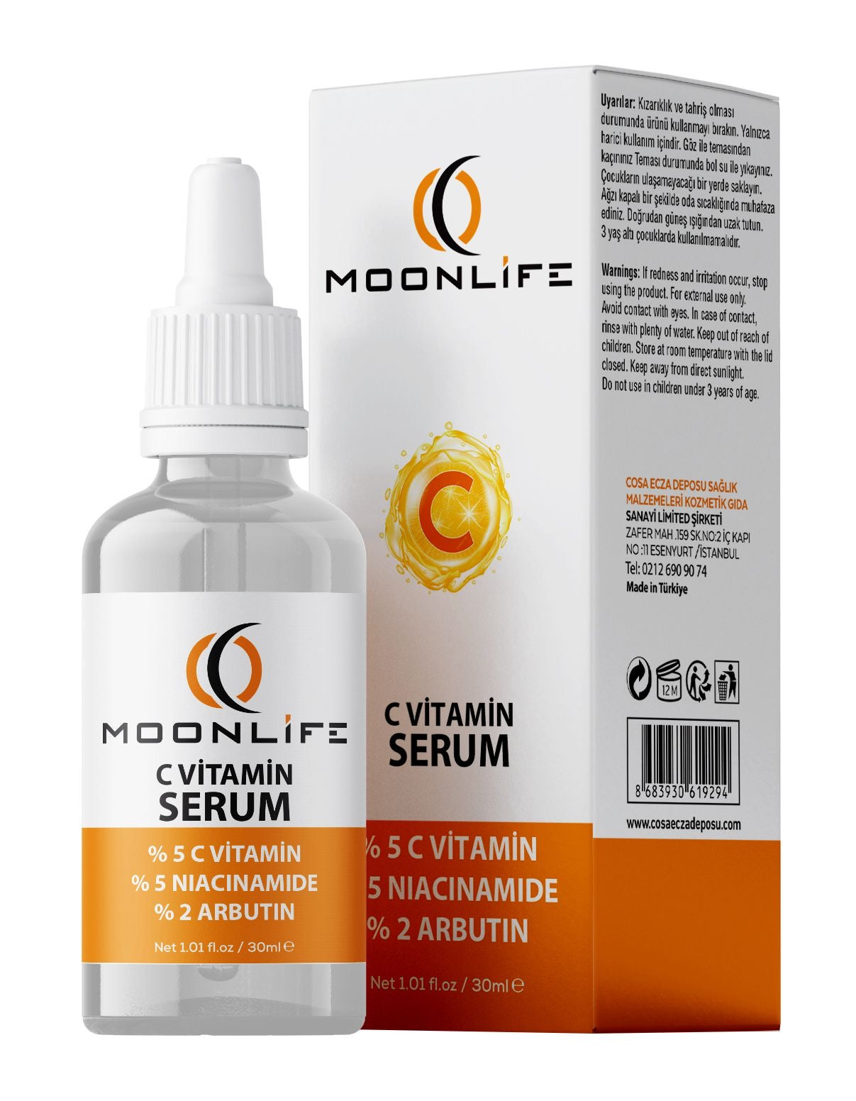 Moonlife Cilt Serumu C Vitamini Niacinamid Arbutin 30 ml