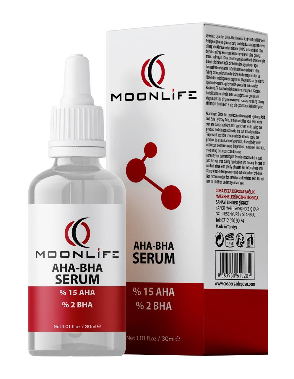 Moon Life AHA %15 + BHA %2 Gözenek ve Cilt Bakım Serumu 30 ml