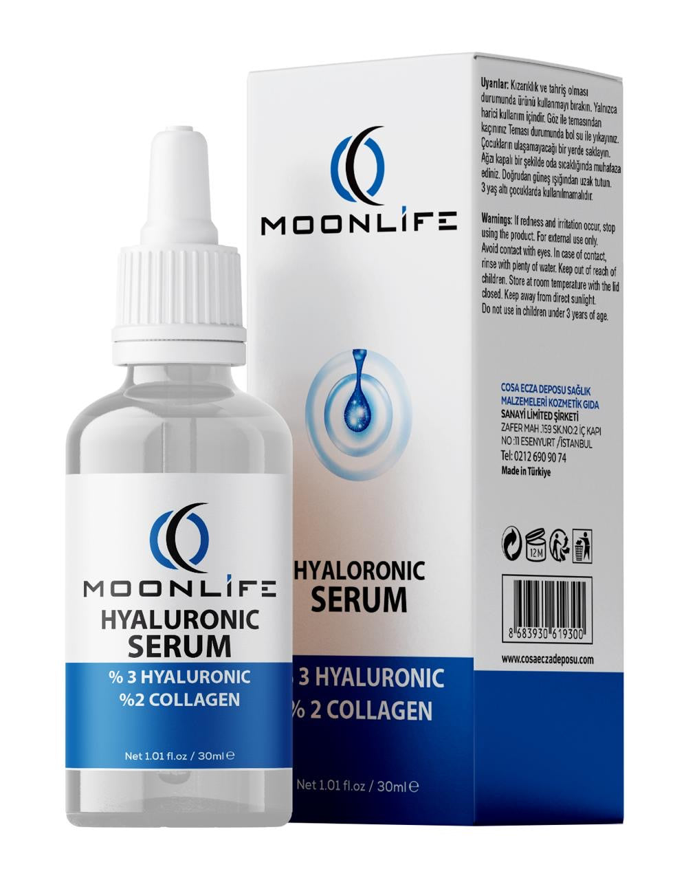 Moon Life Hyaluronic Serum 30 ml - %3 Hyaluronik Asit + %2 Kolajen