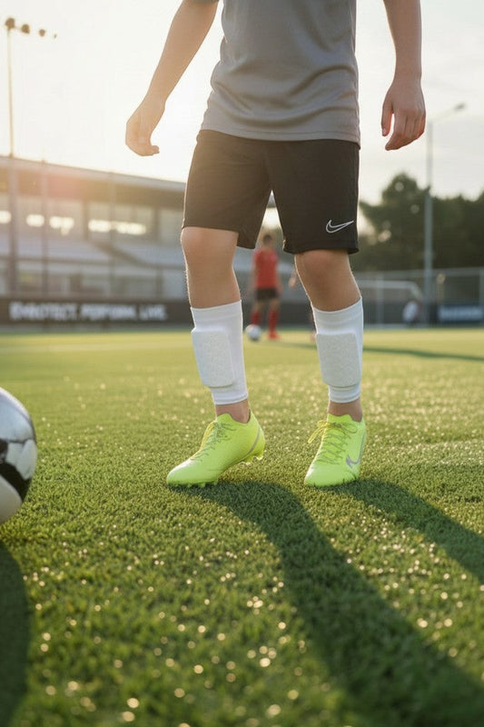 CNNFARMA beyaz EVA dolgulu, petek desenli, kısa futbol tekmeliği. Hafif ve esnek.
